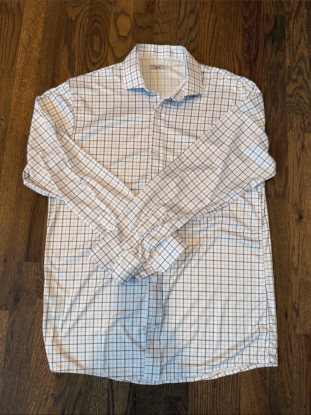 Men's Collars & Co. Checked Quattro Flex Dress Shirt - Blue on White | Size M